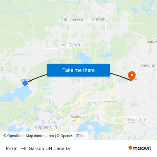 Rexall to Garson ON Canada map