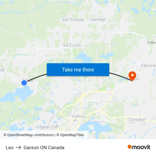 Leo to Garson ON Canada map