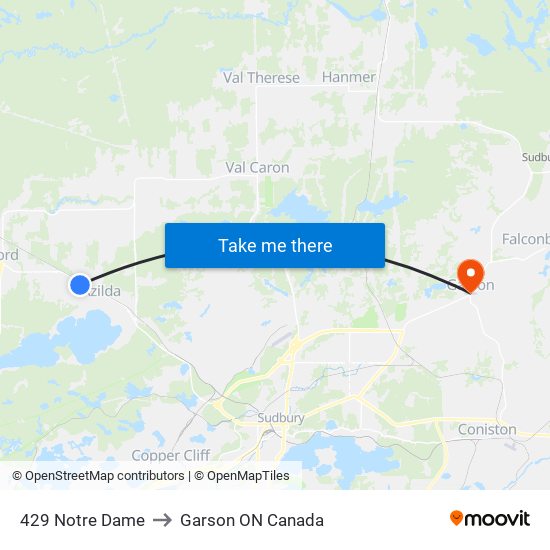 429 Notre Dame to Garson ON Canada map