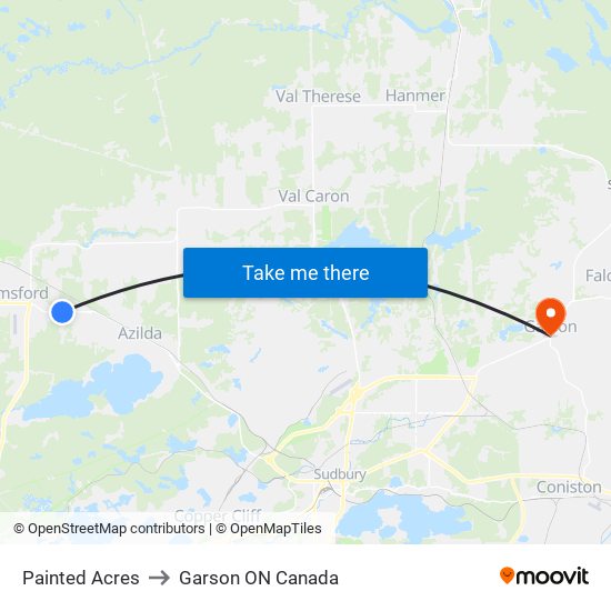 Painted Acres to Garson ON Canada map