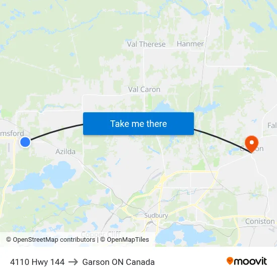 4110 Hwy 144 to Garson ON Canada map
