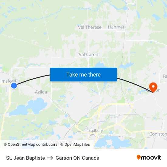 St. Jean Baptiste to Garson ON Canada map