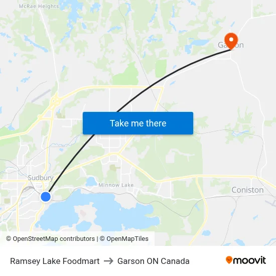 Ramsey Lake Foodmart to Garson ON Canada map