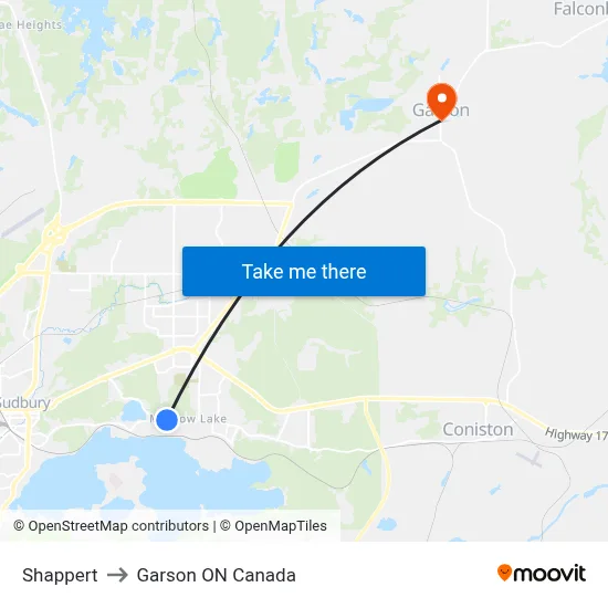 Shappert to Garson ON Canada map
