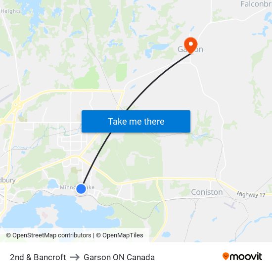 2nd & Bancroft to Garson ON Canada map