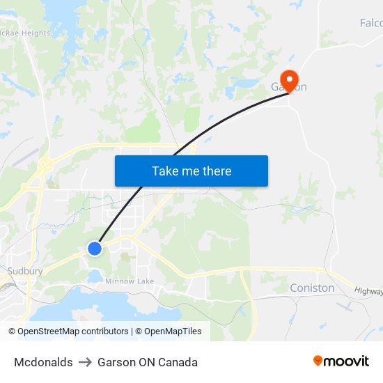 Mcdonalds to Garson ON Canada map
