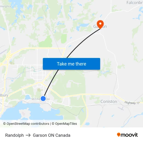 Randolph to Garson ON Canada map