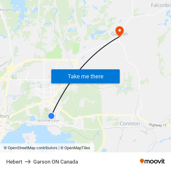 Hebert to Garson ON Canada map