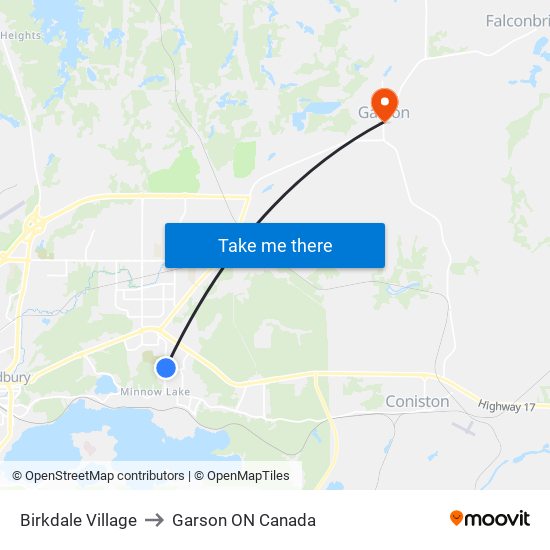 Birkdale Village to Garson ON Canada map