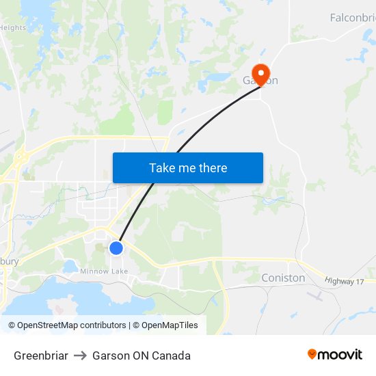 Greenbriar to Garson ON Canada map