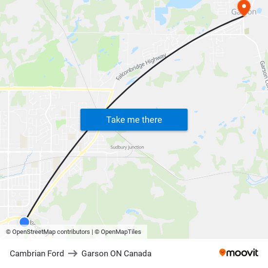 Cambrian Ford to Garson ON Canada map