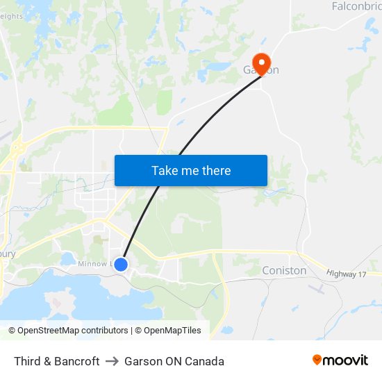 Third & Bancroft to Garson ON Canada map