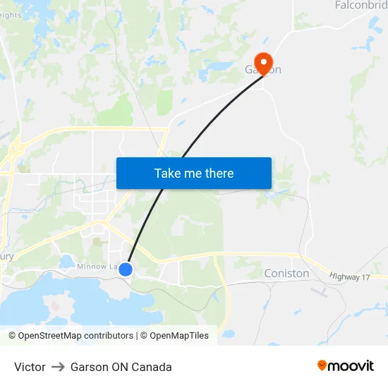 Victor to Garson ON Canada map