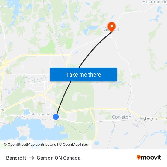 Bancroft to Garson ON Canada map