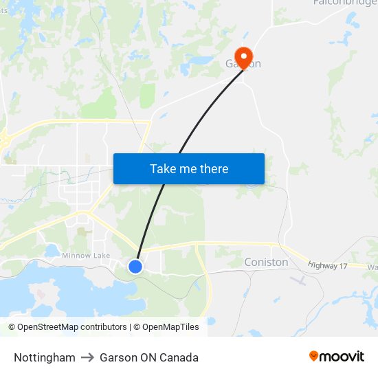 Nottingham to Garson ON Canada map