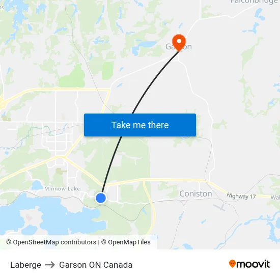 Laberge to Garson ON Canada map