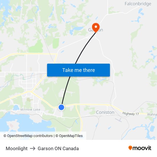Moonlight to Garson ON Canada map