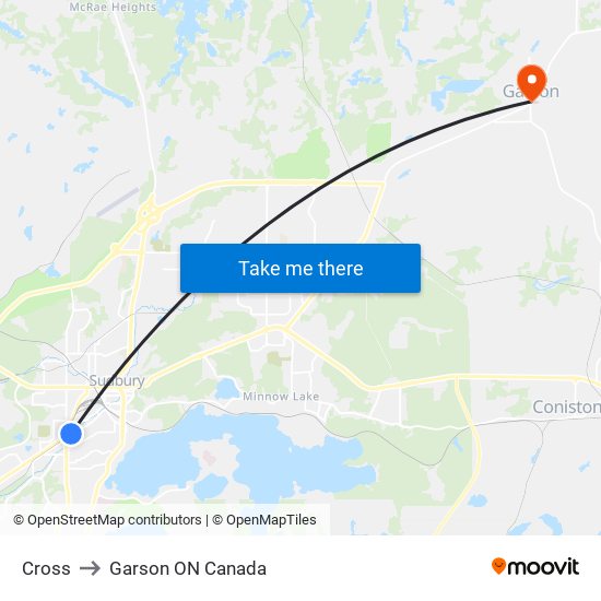 Cross to Garson ON Canada map