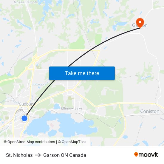 St. Nicholas to Garson ON Canada map