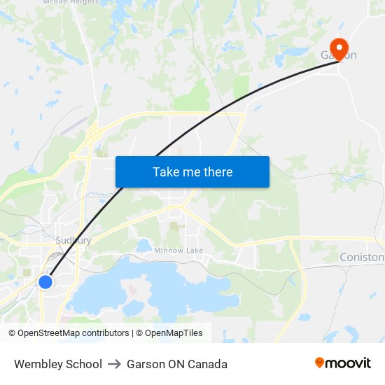 Wembley School to Garson ON Canada map