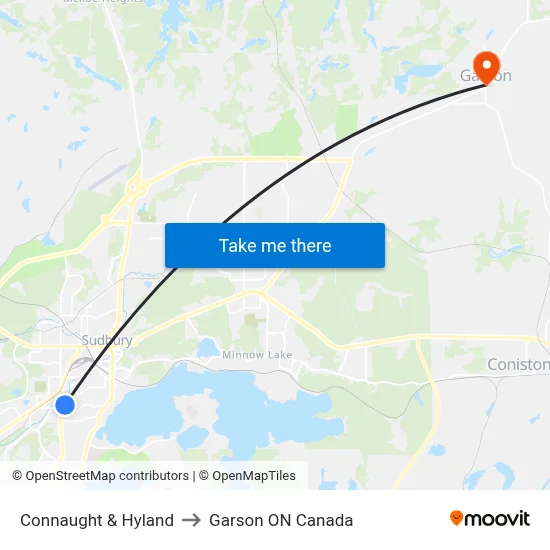 Connaught & Hyland to Garson ON Canada map