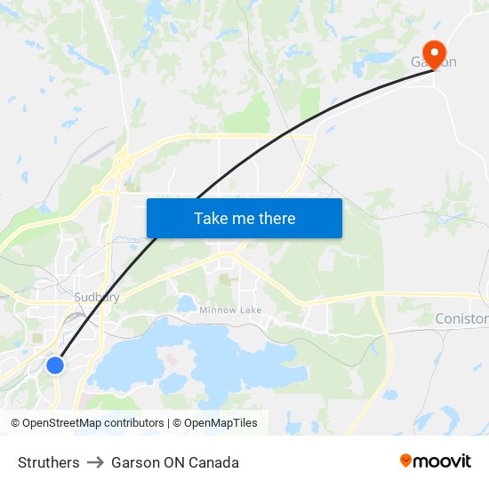Struthers to Garson ON Canada map