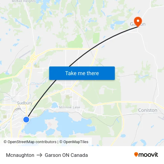 Mcnaughton to Garson ON Canada map