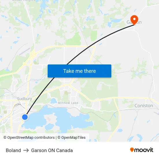 Boland to Garson ON Canada map