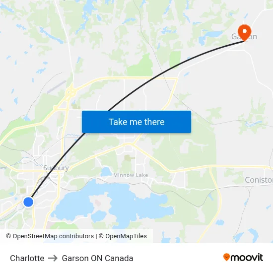 Charlotte to Garson ON Canada map