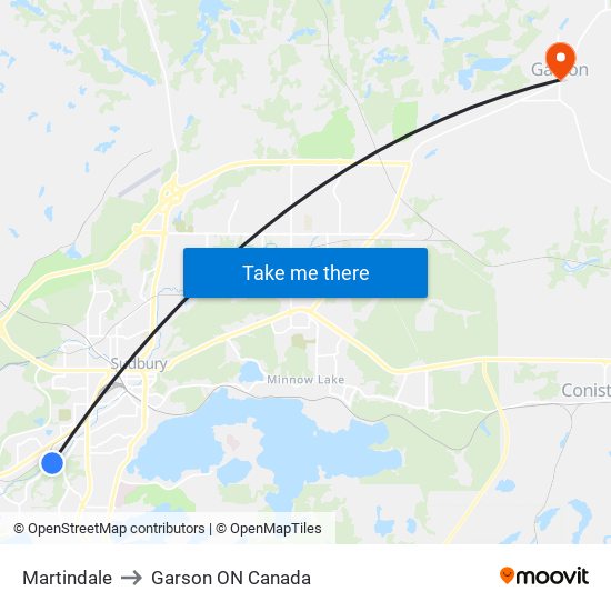 Martindale to Garson ON Canada map