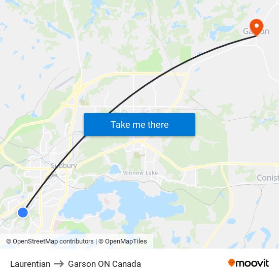 Laurentian to Garson ON Canada map