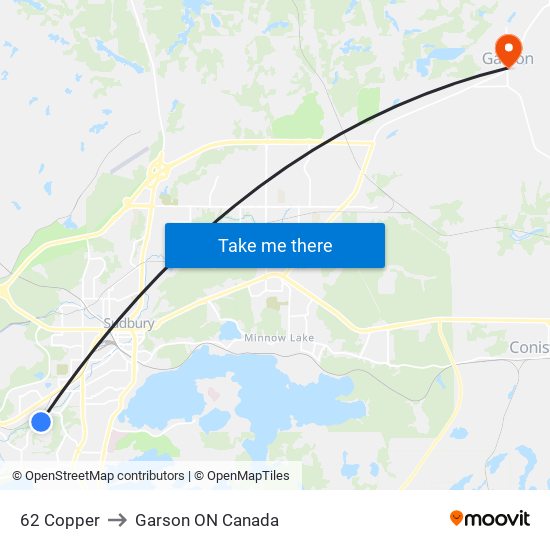 62 Copper to Garson ON Canada map