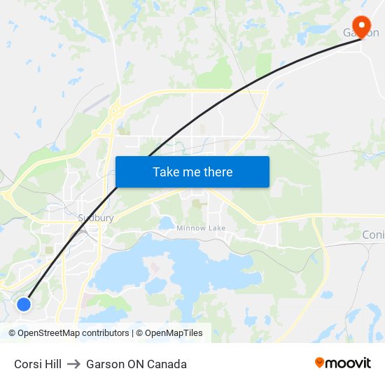 Corsi Hill to Garson ON Canada map