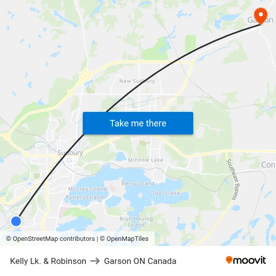 Kelly Lk. & Robinson to Garson ON Canada map