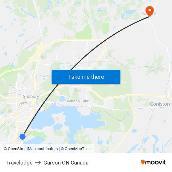 Travelodge to Garson ON Canada map