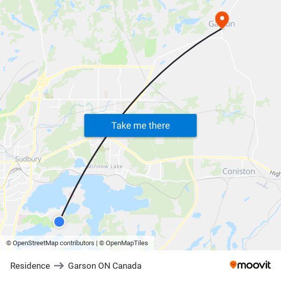 Residence to Garson ON Canada map