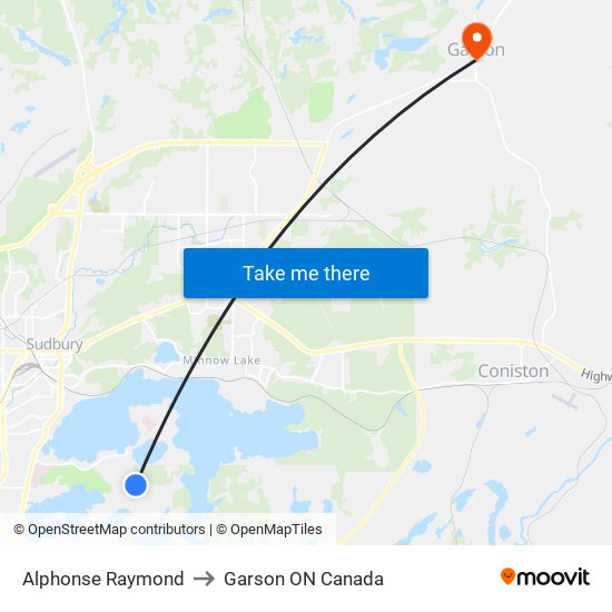 Alphonse Raymond to Garson ON Canada map