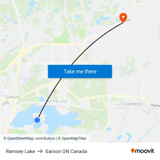Ramsey Lake to Garson ON Canada map