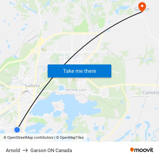 Arnold to Garson ON Canada map