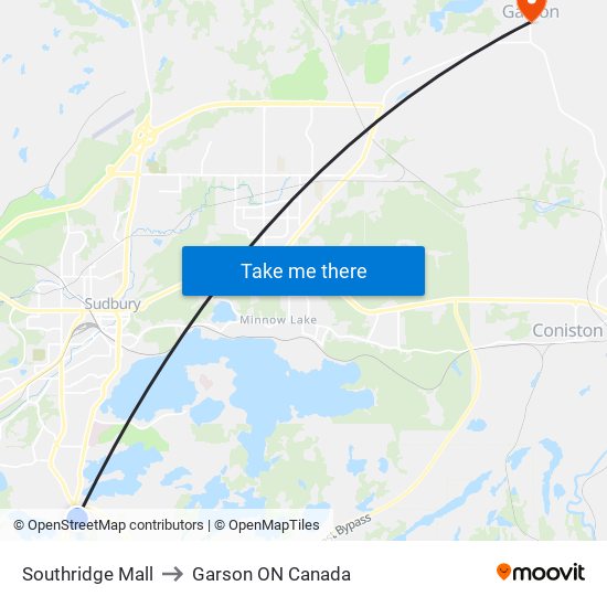 Southridge Mall to Garson ON Canada map