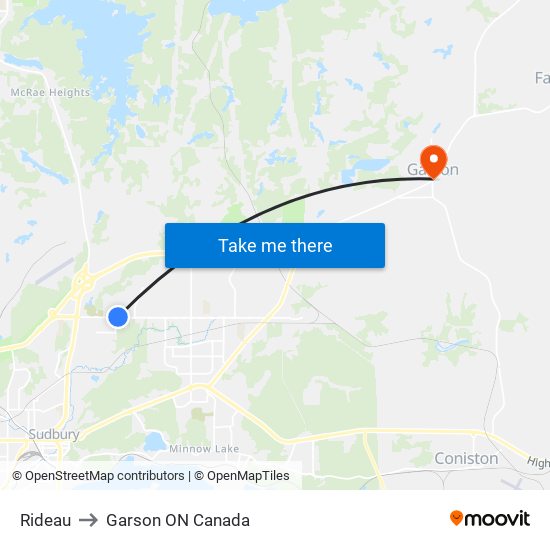 Rideau to Garson ON Canada map