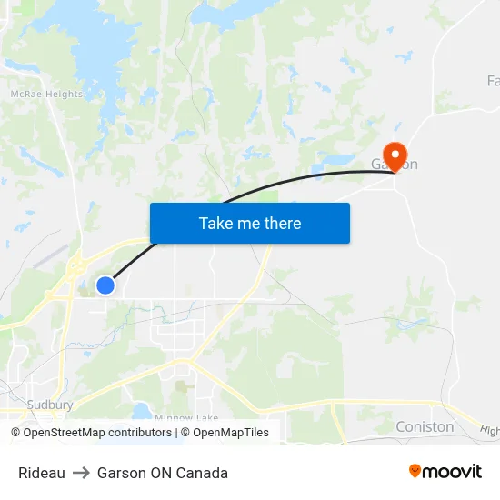Rideau to Garson ON Canada map