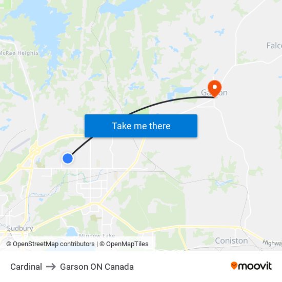 Cardinal to Garson ON Canada map