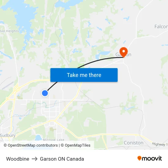 Woodbine to Garson ON Canada map