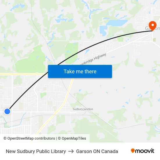 New Sudbury Public Library to Garson ON Canada map