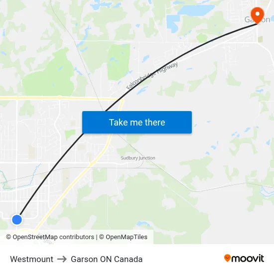 Westmount to Garson ON Canada map