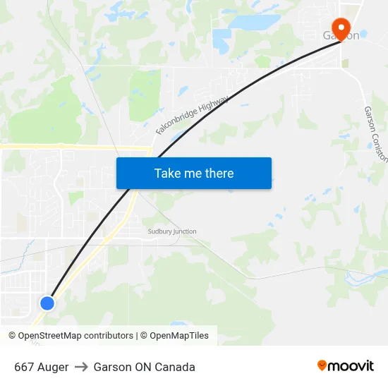 667 Auger to Garson ON Canada map