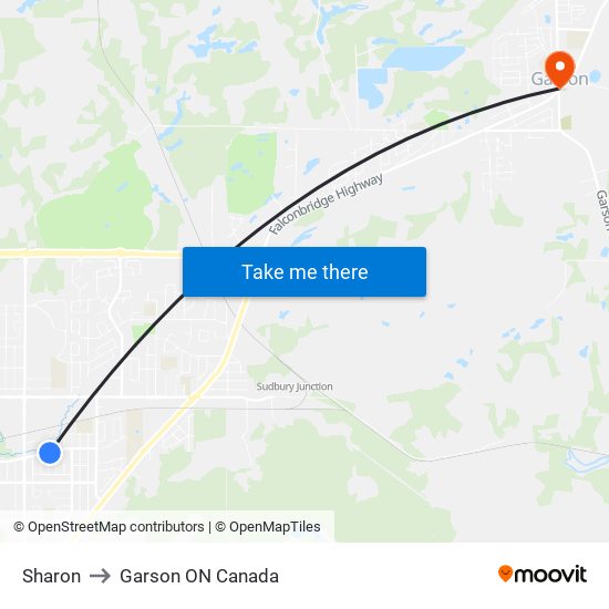 Sharon to Garson ON Canada map