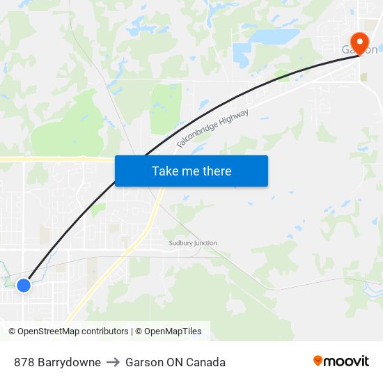 878 Barrydowne to Garson ON Canada map