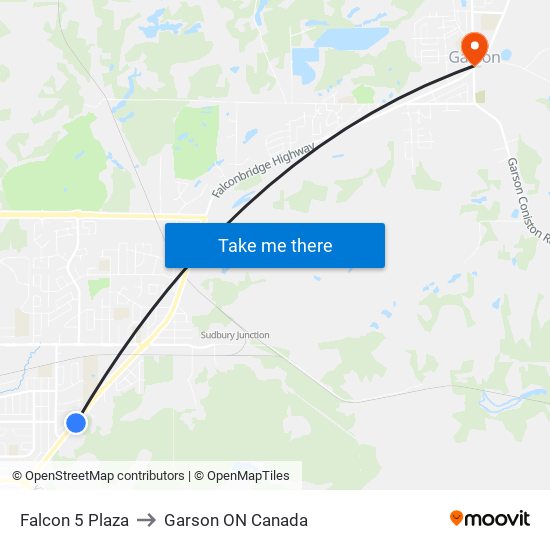 Falcon 5 Plaza to Garson ON Canada map